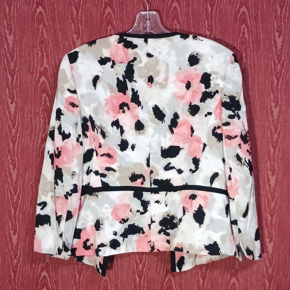 KASPER 2 Piece Open Front Floral Black/ORANGE Sleeveless Dress 3/4 Blazer Sz 8 - Picture 6 of 13